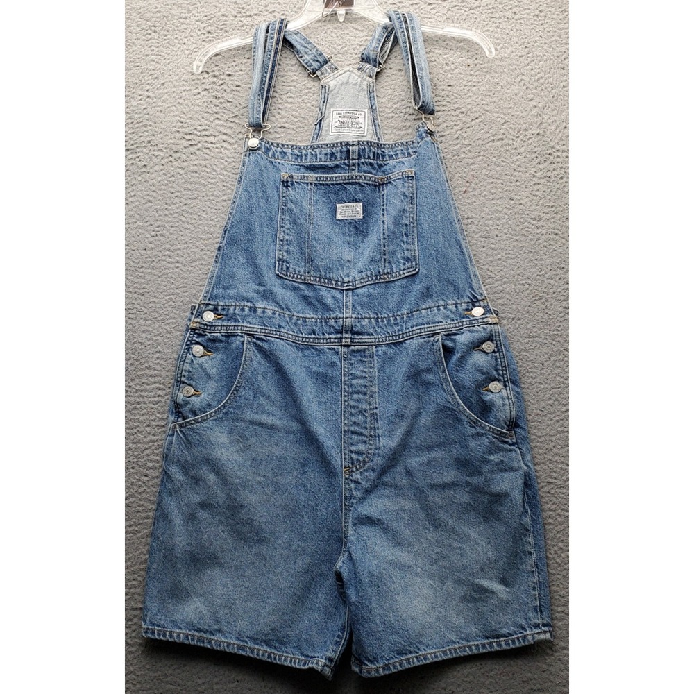 Levi's Shortalls Womens XL Blue Denim Medium Wash Relaxed Fit Adjustable Strap